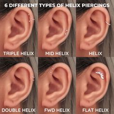 six different types of ear piercings with the words, four different types of head piercings