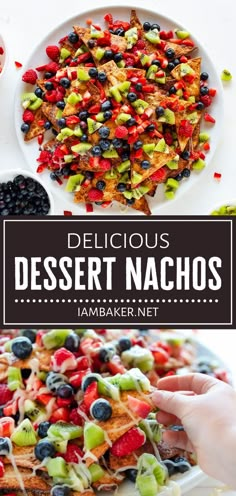 delicious dessert nachos made with fresh fruit and topped with ranch dressing is the perfect appetizer for any party