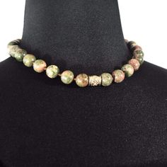 FBT -Unakite Jasper Gemstone Beaded Necklace - FashionByTeresa Unakite Jasper, White Short Sleeve Dress, Women's Necklace, Short Sleeve Summer Dresses, Princess Necklace, Vintage Princess, Emotional Body, Gemstone Beaded Necklace, Brown Silk