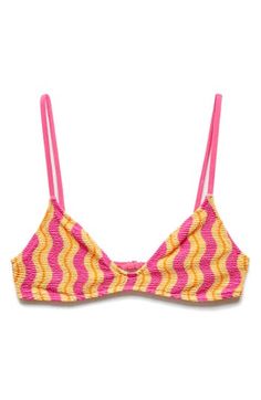 Wavy stripes add groovy style to this touchably textured bikini top cast in vibrant, sunshine-ready hues. Clasps at back Lined 87% polyamide, 13% elastane Hand wash, line dry Imported Summer Beach Sets, Cute Summer Bathing Suits, Beachy Bikinis, Cute Bikinis For Teens Summer, Preppy Bathing Suits, Aesthetic Bathing Suits, Summer Fits Beach, Cute Swim Suits, Swimsuit Coverups Beach