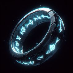 a glowing ring in the dark with stars and arrows on it's side, against a black background