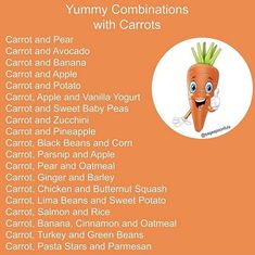 a carrot with the words yummy combinations with carrots