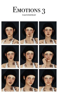 an animated woman with many different facial expressions