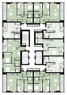 the floor plan for an apartment building with multiple floors and several balconies on each level