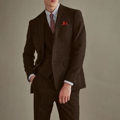 3 Pieces Herringbone Tweed Suit - Fashion 3-Piece Mens Suit with Herri – sweetearing Brown Three-piece Suit For Wedding, Formal Brown Blazer For Wedding, Brown Three-piece Suit With Notch Lapel For Wedding, Brown Notch Lapel Three-piece Suit For Wedding, Classic Brown Three-piece Suit For Formal Occasions, Formal Tweed Three-piece Suit With Notch Lapel, Formal Tweed Suit With Suit Collar, Formal Three-piece Tweed Suit With Notch Lapel, Classic Tweed Suits With Suit Collar