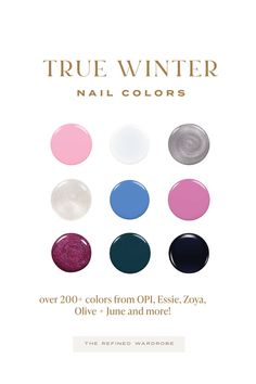 200 Best Nail Polish Colors for True/cool Winters: Shades - Etsy Cool Winter Nail Colors, True Winter Nail Colors, Clear Winter Palette, Winter Pallet, True Winter Palette, True Winter Makeup, Hoc Winter, Color Analysis Winter, Fashion Philosophy