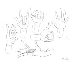 hand gestures drawn in pencil on white paper