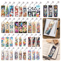 the bookmarks are decorated with different designs and colors, including an image of a cat