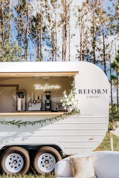 an old trailer converted into a coffee shop