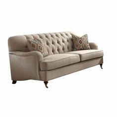 38' X 85' X 37' Beige Fabric Upholstery Sofa w2 Pillows Capitone Sofa, Beige Fabric Sofa, Button Tufted Sofa, Upholstery Sofa, Style Anglais, Traditional Sofa, Beige Sofa, Rolled Arm Sofa, Tufted Sofa