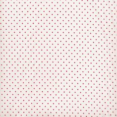 a white and red polka dot fabric with small red dots on the bottom of it