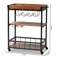 a wooden and metal cart with two shelves