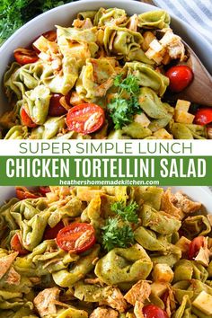 chicken tortellini salad in a bowl with tomatoes and parsley on the side