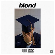 a person wearing a graduation cap and holding their hand to his face with the word blond on it