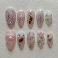 24pcs Almond Shape press on nails handmade  | eBay Natural Acrylic, Almond Press On Nails, Nails 3d, Short Almond, Fake Nails With Glue, Really Cute Nails, 3d Rose, New Nail Art, Flower Butterfly