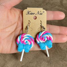 New Colorful Candy Bow Earrings Handmade Putty Clay One Of A Kind. You Won’t Find It Anywhere. 100% Handmade. It’s Pretty Big Compared To Regular Earnings Size. #Puttyclaymade Never Worn. Brand New. Unique # Blue Kawaii Earrings For Gift, Sweet Multicolor Handmade Earrings, Cute Handmade Light Blue Earrings, Cute Light Blue Earrings Gift, Cute Light Blue Earrings For Gift, Candy Earrings, Gold Diamond Hoop Earrings, Clay Color, Ivory Earrings