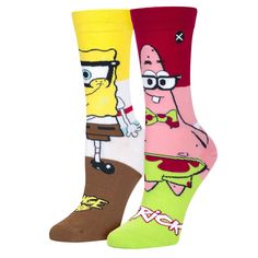 Odd Sox, Nickelodeon SpongeBob SquarePants Cartoon Socks, Men's & Women, Assorted. Odd Sox was solely established to dismantle the status quo and to represent all aspects of being yourself. Whether it is the design of our socks, the messages we advocate or the people we represent, we are always supporting the right to express yourself and Stand Out, Be Odd. Knit from a thick, comfortable cotton and elastic/ spandex blend for a breathable, yet stretchy fit. Say goodbye to tired toes and hello to Spongebob Squarepants Cartoons, Spongebob And Patrick, Cartoon Socks, Nickelodeon Spongebob, Being Yourself, Mens Crew Socks, Patrick Star, Comfortable Socks, Custom Socks