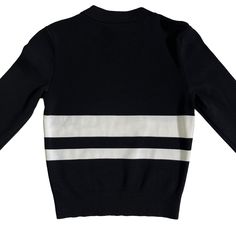 retrofete Portia Sweater in BlackSize XSColor Black, white.Freshly dry cleaned Preloved **Some black color bled through the white stripes of the sweater; unsure if they are removable.Approx. Measurements Length 18"Pit to pit 14"Website Details63% rayon, 34% nylon, 3% spandex. Made in China. Hand wash. Ribbed edges. Stretch knit fabric with white contrast striping. Branded striping along sleeve. Item not sold as a set. Revolve Style No. ROFR-WK9. Manufacturer Style No. FW21-3998.1379-XMost items White Striped Hem Sweater For Fall, Chic Long Sleeve Sweater With Contrast Stripes, Black Sweater With Striped Collar, White Long Sleeve Sweater With Striped Hem, Chic White Sweater With Contrast Stripes, Black Winter Top With Striped Collar, Winter Black Top With Striped Collar, Black Top With Striped Collar For Winter, White Tops With Striped Hem For Fall