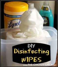 disinfecting wipes in a container with the words disinfecting wipes