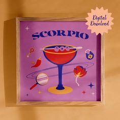 a purple box with a painting of a bowl and spoon on it that says scorpio