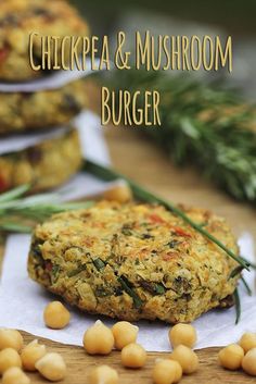 chickpea and mushroom burgers with garnishes on the side are ready to be eaten