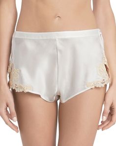 La Perla Maison Satin Sleep Shorts Sleeping Shorts, Cami Mendes, Donna Reed, Lingerie Design, Panty Girdle, Women Gift Ideas, Embroidered Motifs, Lace Trim Shorts, Gray Silk