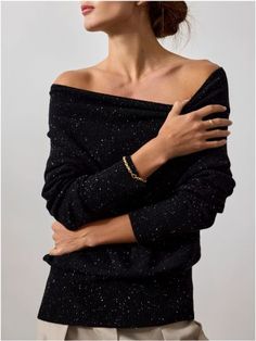 Dropped shoulders and an easy fit create a modern silhouette that's both cozy and flattering. Brochu Walker, Versatile Sweater, Sparkly Sweater, Off Shoulder Sweater, Newborn Dresses, The Drama, Crop Pants, Weekend Vibes, Sweater Making