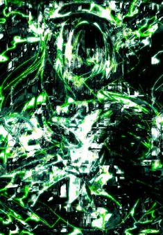 an abstract painting with green and black colors