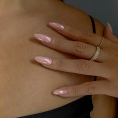 Light Peach Chrome Nails, Baby Pink With Chrome Nails, Baby Pink Chrome Nails Almond, Pink Chrome Nails With Gems, Pastel Pink Chrome Nails, Chrome Light Pink Nails, Light Pink Nails With Chrome, Crome Pink Nails, Crome Pink Nail