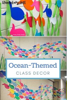 the ocean themed class decor is displayed