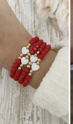 Bead Bracelets Ideas, Kids Jewelry Diy, Stretch Beaded Bracelets Diy, Shopify Seo, Handmade Jewelry Business, Friendship Bracelet Ideas, Shell Heart, Valentines Bracelets, Red Beaded Bracelet