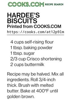 the recipe for hardies biscuits is shown in black and white, with green lettering