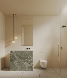 a bathroom with a marble sink and toilet