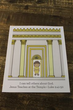 a card with the words jesus teaches at the temple luke