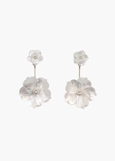 Zinnia Earrings -- Mother of Pearl – Jennifer Behr LLC Elegant Mother Of Pearl Flower Shaped Jewelry, White Mother Of Pearl Flower Shaped Jewelry, White Mother Of Pearl Jewelry In Flower Shape, Silver Pearl Drop Flower-shaped Earrings, Elegant Mother Of Pearl Jewelry With Flower Charm, Elegant Flower-shaped Mother Of Pearl Jewelry, Elegant Flower Shaped Mother Of Pearl Jewelry, Elegant Mother Of Pearl Flower Jewelry, Mother Of Pearl Dangle Pearl Earrings