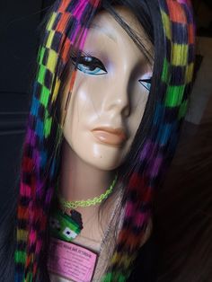 This one is amazing ^_- ♥️💜 but takes a while to make these are checkerboard painted human hair extensions they are 18" inch 20" extensions in length. If you have any questions just message me i can make these in shorter length. Scene Hair Extensions, Checkerboard Hair, Gorgeous Eye Makeup, Scene Queen, Magical Makeup, Scene Queens, Drawing Hair, Scene Hair, Hair Fashion