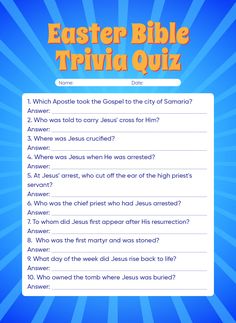 an easter bible trivia quiz game with answers on the page and questions for each question