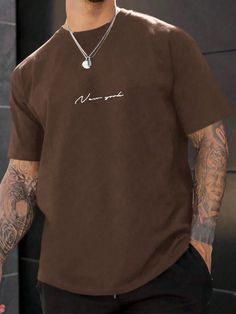 Casual Collared Shirt Men, Collar T Shirts Men, Brown T Shirt Outfit, Jesus Clothes, Brown T Shirt, Dope Fits, Men Stylish Dress, Brown Tshirt