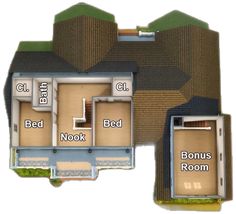 the floor plan for a two bedroom apartment in an area with lots of windows and nooks