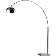 a lamp that is on top of a white surface with a metal base and a black shade