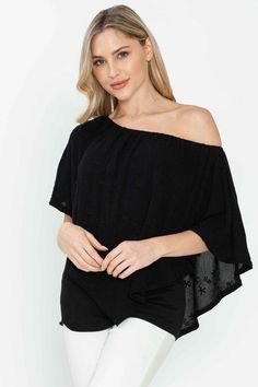 Versatile and convertible top featuring a pointed double overlay and stretchy elastic neckline. Crafted from lightweight, flowy, and breathable embroidered crinkle gauze material (no shrinkage) with a stretchy jersey inner layer. Can be styled off-shoulder, one shoulder, side shoulder, or strapless for a feminine and bohemian look. The relaxed, loose fit offers comfortable, flexible sizing and great coverage, suitable for customers of all ages. Perfect for everyday wear, casual occasions, matern Textured Tops For Beach, Spring Season, Textured Tops For Beach In Spring, Textured Tops For The Beach In Spring, Textured Tops For Spring Beach Outings, Textured Summer Beach Tops, Elegant Summer Top With Crinkle Texture, Elegant Summer Tops With Crinkle Texture, Textured Beach Tops, Textured Stretch Tops For Summer