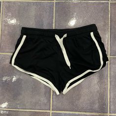 Black And White Mini Shorts. Run Very Small. Never Worn Before Trendy Black Athletic Shorts For Spring, Black Athletic Shorts For Beach Spring Season, Trendy Black Athletic Shorts For Workout, Spring Stretch Black Athletic Shorts, Black Stretch Athletic Shorts For Spring, Spring Stretch Athletic Shorts In Black, Stretch Black Athletic Shorts For Spring, Miami Style, Miami Fashion