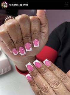 White Pink French Tip Nails, Dark Pink And White French Tip Nails, White French Tip With Pink Base, Shorties Nails French Tip, French Tip Nails Pink Base, French Tip Nails With Pink Base, Pink Base French Tip Nails, Bubblegum Pink Nails Acrylic, Hot Pink Frenchies