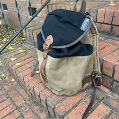 Woolrich Frost River Summit Pack Wool And Canvas Backpack Leather Straps And Brass Hardware Rare Find Vintage Backpacks, Find Color, Canvas Backpack, Brass Hardware, Black Tan, Black And Tan, Leather Straps, Backpacks, Man Shop