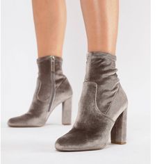 Taupe Velvet Color Boots,Chunky Heel,Brand New Never Been Worn Asps,Bought Party Booties With Padded Ankle For Fall, Fall Party Booties With Padded Ankle, Steve Madden Chelsea Boots, Steve Madden Black Boots, Steve Madden Boots Ankle, Velvet High Heels, Nude Boots, Tan Leather Boots, Snake Print Boots