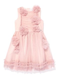 flamingo pink tulle overlay fully ruffled appliqué detailing round neck rear zip fastening sleeveless flared skirt full lining Jessie And James, Meadow Dress, Dear Baby, Dress With Jean Jacket, Teen Boy Outfits, Chic Aesthetic, Dolce And Gabbana Kids, Flamingo Pink, Dress 2024