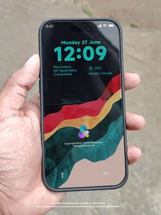 someone is holding up their phone with the time displayed on it's display screen