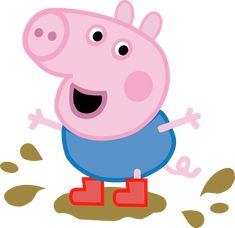 a cartoon pig is standing in the mud