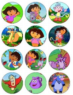 cartoon characters are depicted in this set of nine images, including dora the cat and friends