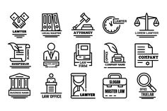 the law office icons are outlined in black and white, with different symbols on them